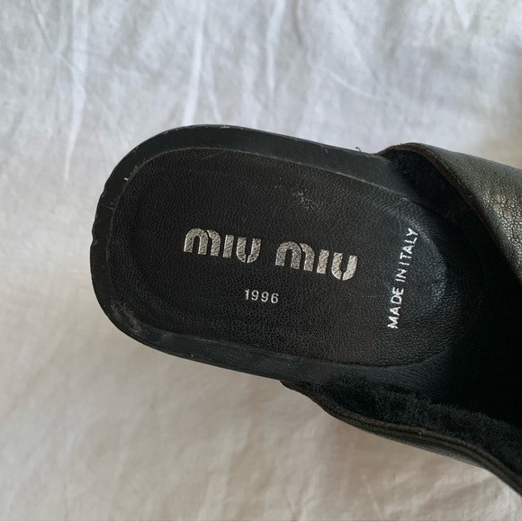 Vintage Miu Miu 1996 Leather Shearling Stud Clog Mule Heels Black - Picture 5 of 8